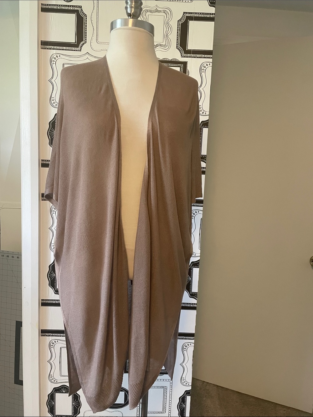 Open-Front Taupe Draped Women's Cardigan Shrug